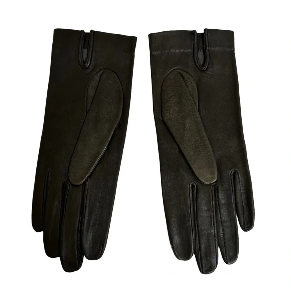 Dark Gray Vintage Leather Ladies Gloves with Silver Links